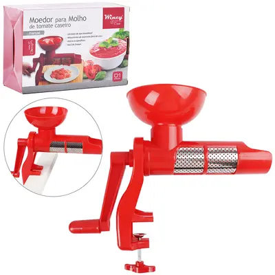MAQUINA MOINHO DE PLASTICO MOEDOR DE TOMATE MANUAL A MANIVELA 34,5X28,5X14CM