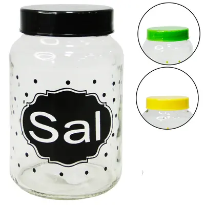 POTE DE VIDRO REDONDO SAL COM TAMPA DE PLASTICO COLORS 600ML