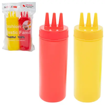 BISNAGA DE PLASTICO PARA MOSTARDA E KETCHUP COM 3 BICOS 2 PECAS 360ML