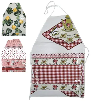 AVENTAL DE PLASTICO FLANELADO PARA COZINHA COM APARADOR ESTAMPAS 62X42CM