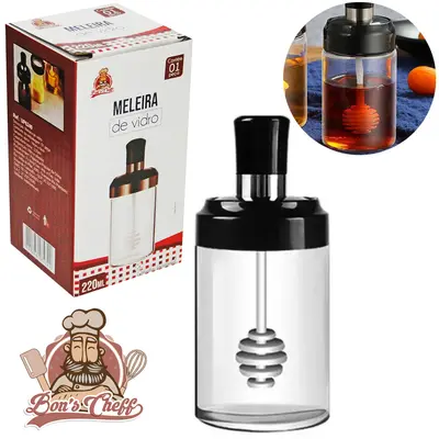 PORTA MEL / MELEIRA DE VIDRO COM TAMPA DE PLASTICO + PEGADOR 220ML 14X6CM DE Ø BONS CHEFF
