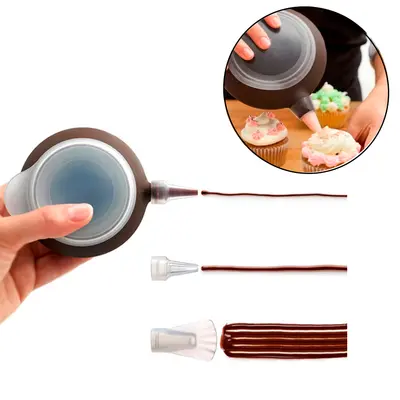 DECORADOR DE BOLO / APLICADOR BISNAGA DE MACARON SILICONE COM TAMPA + 3 BICOS