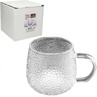 CANECA XICARA DE VIDRO 300ML NA CAIXA