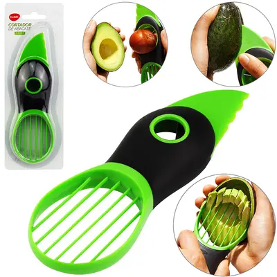 CORTADOR DE ABACATE DE PLASTICO / INOX 3 EM 1 19,5X6CM NA CARTELA