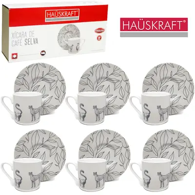 JOGO DE XICARA DE PORCELANA COM PIRES PARA CAFE SELVA HAUSKRAFT 12 PECAS 80ML