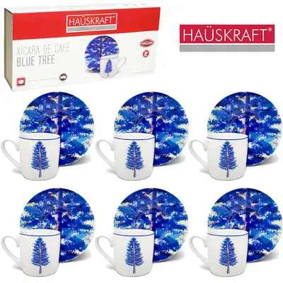 JOGO DE XICARA DE PORCELANA COM PIRES PARA CAFE BLUE TREE HAUSKRAFT 12 PECAS 80ML