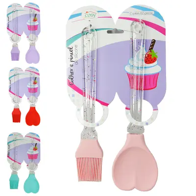 PINCEL CULINARIO + COLHER CORACAO DE SILICONE COLORS CABO ACRILICO GLITTER