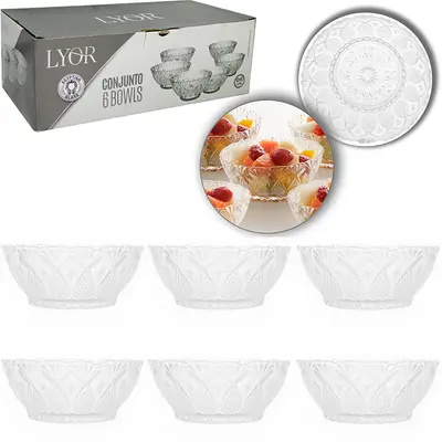 JOGO DE TIGELA DE VIDRO REDONDA PARA SOBREMESA KING COM 6 PECAS 300ML 12,5CM DE Ø