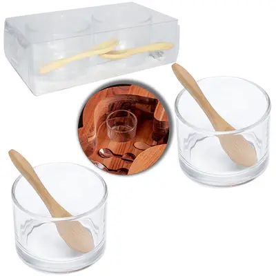 MOLHEIRA DE VIDRO COM COLHER DE BAMBU 4 PECAS
