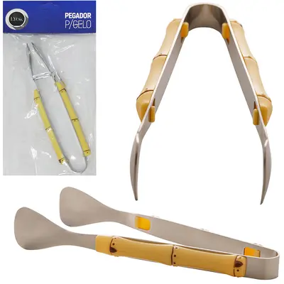 PEGADOR DE GELO DE INOX CABO PLASTICO BAMBU NATURAL 16CM