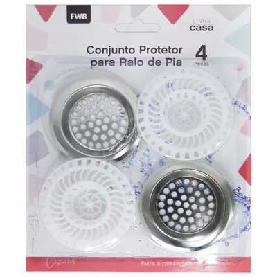 RALO DE INOX PARA PIA COM 2 PECAS 7,5CM DE Ø + 2 RALO DE PLASTICO 7,5CM DE Ø NA CARTELA