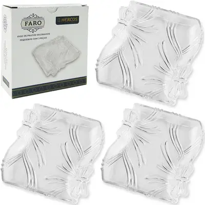 PETISQUEIRA DE VIDRO RETANGULAR FARO HERCOS COM 3 PECAS 18,5X18CM NA CAIXA