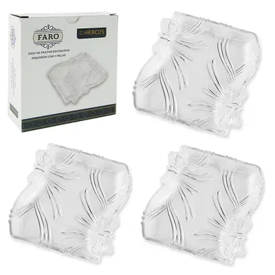 PETISQUEIRA DE VIDRO RETANGULAR FARO HERCOS COM 3 PECAS 14X13,5CM NA CAIXA
