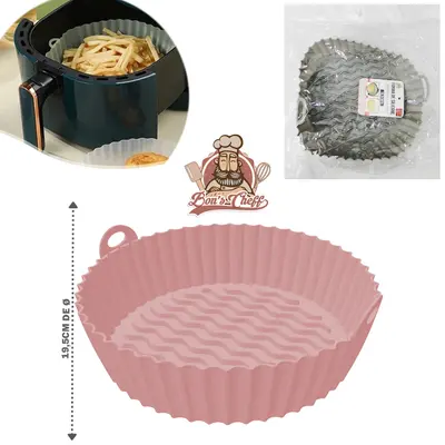 FORMA DE SILICONE REDONDA COM ALCA PARA AIR FRYER / FRITADEIRA ELETRICA BONS CHEFF 5X19,5CM DE Ø