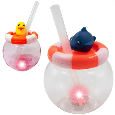 COPO BABY COM TAMPA E CANUDO DE PLASTICO BICHINHO + LUZ A BATERIA 500ML