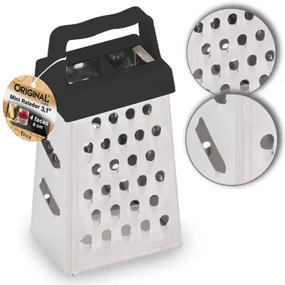 MINI RALADOR DE INOX 4 FACES COM ALCA DE PLASTICO 3,1'' 8CM
