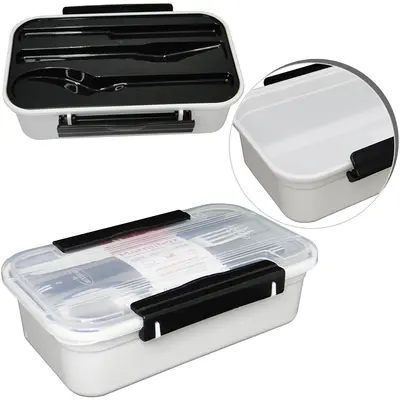 MARMITA DE PLASTICO RETANGULAR COM DIVISORIA PARA TALHERES E TRAVA LATERAL MARMIBOX 780ML