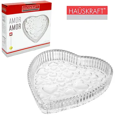 PETISQUEIRA DE VIDRO CRISTAL CORACAO AMOR HAUSKRAFT 18,8X18X3,4CM NA CAIXA