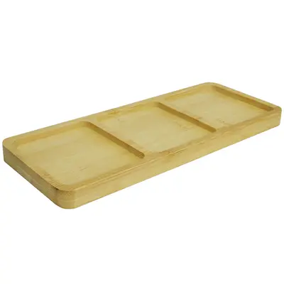 BANDEJA PETISQUEIRA DE BAMBU RETANGULAR COM 3 DIVISORIAS 25X10CM