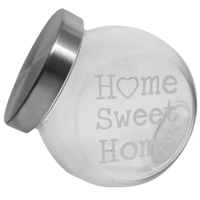POTE BALEIRO DE VIDRO HOME SWEET HOME COM TAMPA DE METAL 650ML