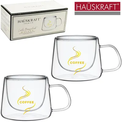 JOGO DE CANECA XICARA DE VIDRO COM PAREDE DUPLA BISTRO LINHA BOROSSILICATO HAVANA HAUSKRAFT PREMIUM COM 2 PECAS 200ML