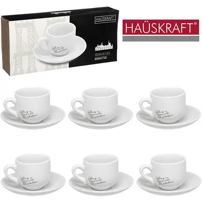 JOGO DE XICARA DE PORCELANA COM PIRES PARA CAFE MANHATTAN HAUSKRAFT 12 PECAS 90ML