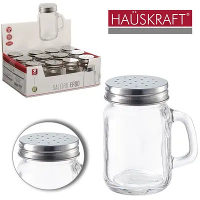 SALEIRO / PIMENTEIRO DE VIDRO COM ALCA + TAMPA DE INOX ERGO HAUSKRAFT 100ML