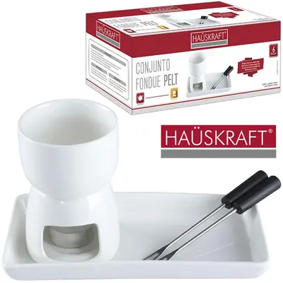 JOGO DE FONDUE DE PORCELANA PELT 2 GARFOS / PANELA / SUPORTE / BASE / VELA HAUSKRAFT 160ML