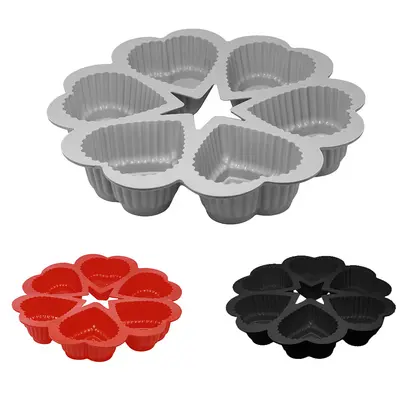 FORMA DE SILICONE REDONDA CORACAO PARA CUPCAKE COM 6 CAVIDADES 25CM DE Ø