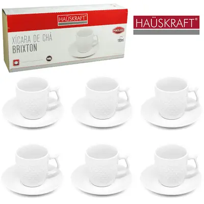 JOGO DE XICARA DE PORCELANA COM PIRES PARA CHA BRIXTON HAUSKRAFT 12 PECAS 150ML