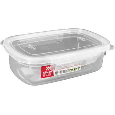 POTE DE PLASTICO RETANGULAR COM TAMPA E TRAVA GRANDE 1,1L