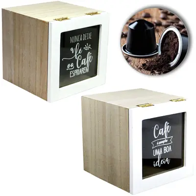 CAIXA ORGANIZADOR DE MADEIRA MDF PARA CHA / CAPSULAS 13X13CM