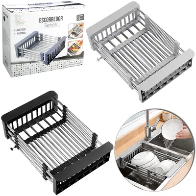 ESCORREDOR RETRATIL MULTIUSO DE INOX PARA PIA 29X22,5X9CM
