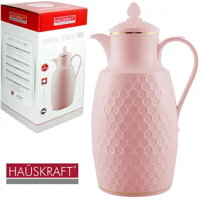 GARRAFA TERMICA COM AMPOLA DE VIDRO FAVO ROSA HAUSKRAFT 1L