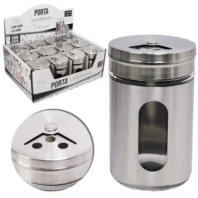 PORTA CONDIMENTO / QUEIJEIRA DE VIDRO / INOX COM VISOR 85ML