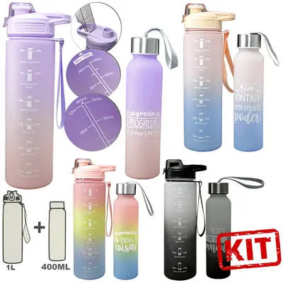 GARRAFA SQUEEZE DE PLASTICO AS MOTIVACIONAL KIT COM 2 PECAS (1L+400ML)