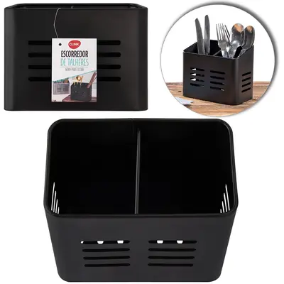 PORTA TALHER / ESCORREDOR DE TALHER DE INOX RETANGULAR BLACK 16X13,3X9CM