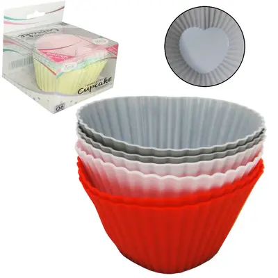 FORMA DE SILICONE CORACAO PARA CUPCAKE COLORS COM 6 PECAS 7X3CM