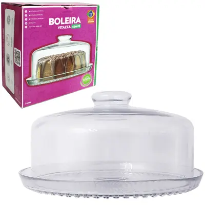 BOLEIRA DE VIDRO COM TAMPA 25X28CM DE Ø NA CAIXA