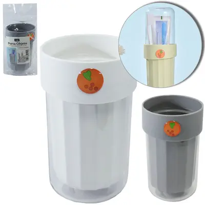 PORTA OBJETO / ESCOVA / ESTOJO DENTAL DE PIA DE PLASTICO REDONDO COM TAMPA 20X7,5CMØ