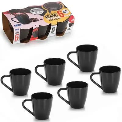 JOGO DE XICARA DE ACRILICO PARA CAFE PRETA COM 6 PECAS 80ML