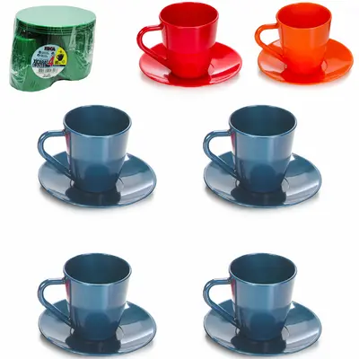 JOGO DE XICARA DE ACRILICO COM PIRES PARA CAFE COLORS COM 8 PECAS 80ML