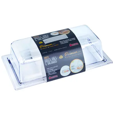 PORTA DOCE / PAO / SALGADO DE ACRILICO RETANGULAR COM TAMPA CRISTAL PREMIUM 28X15X8,5CM
