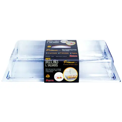PORTA DOCE / PAO / SALGADO DE ACRILICO RETANGULAR COM TAMPA CRISTAL PREMIUM 38,5X19X9,5CM