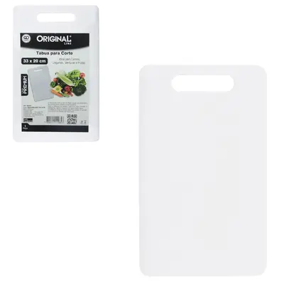 TABUA DE CORTE DE PLASTICO RETANGULAR BRANCO PREMIUM 33X20CM