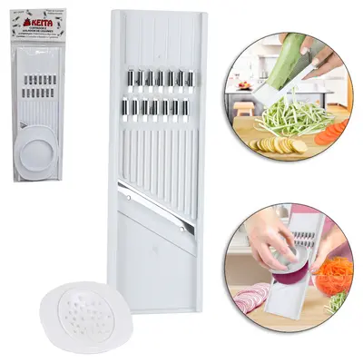 CORTADOR FATIADOR E RALADOR DE LEGUMES DE INOX / PLASTICO COM PROTETOR BRANCO 21X7CM