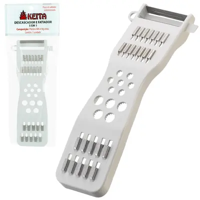 CORTADOR DESCASCADOR DE INOX / PLASTICO 5 EM 1 BRANCO 17,5X7CM