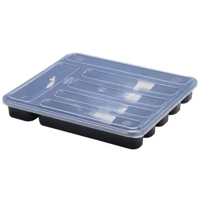 PORTA TALHER DE GAVETA DE PLASTICO COM 6 DIVISORIAS + TAMPA PRETO 34X29X5CM
