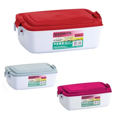 MARMITA DE PLASTICO RETANGULAR COM TAMPA MANGIARE COLORS 600ML