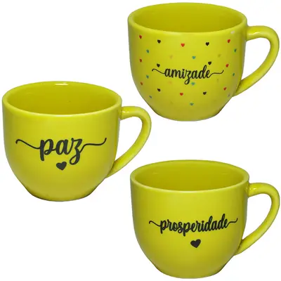 XICARA DE PORCELANA PARA CHA PARIS PALAVRAS AMARELA 170ML